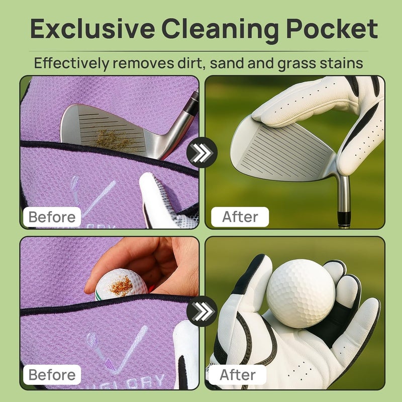 VIGLORY Magnetic Golf Towel - Exclusive Cleaning Pocket–18"x18"–Strong Magnet for Golf Cart or Clubs, Spot-Clean Design, Ultra Absorbent Waffle Microfiber–Golf Accessories & Gift for Men(Purple 1 Pack) - Image 4